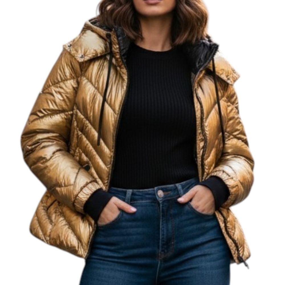 GUESS Metallic Gold Hooded Puffer Jacket - Size Medium NWT
